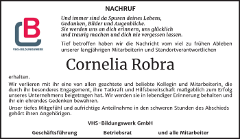 Traueranzeige von Cornelia Robra von Super Sonntag Aschersleben