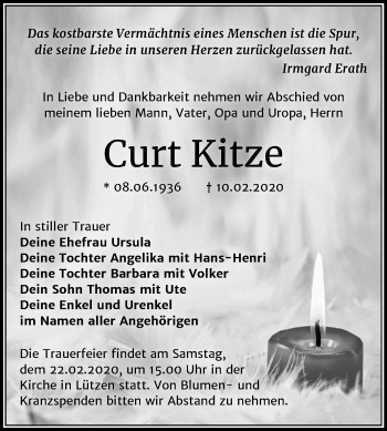 Traueranzeige von Curt Kitze von Mitteldeutsche Zeitung Weißenfels