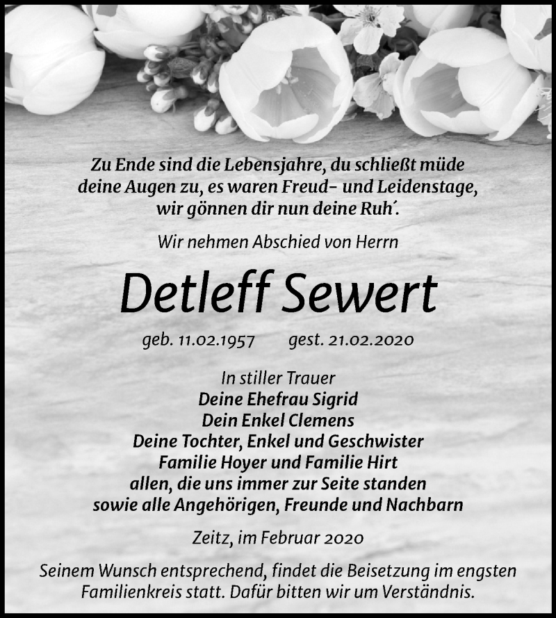  Traueranzeige für Detleff Sewert vom 29.02.2020 aus Mitteldeutsche Zeitung Zeitz