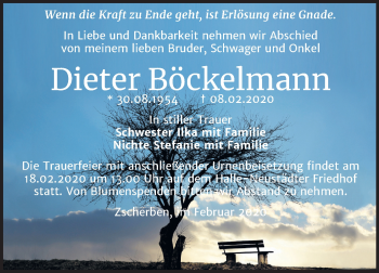 Traueranzeige von Dieter Böckelmann von Mitteldeutsche Zeitung Halle/Saalkreis