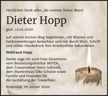 Traueranzeige von Dieter Hopp von Mitteldeutsche Zeitung Wittenberg