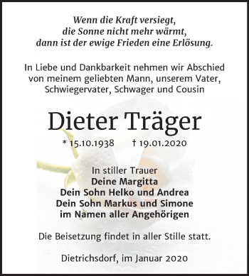 Traueranzeige von Dieter Träger von Super Sonntag Wittenberg