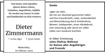 Traueranzeige von Dieter Zimmermann von Wochenspiegel Naumburg/Nebra