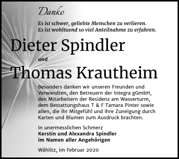 Traueranzeige von Dieter und Thomas  von Mitteldeutsche Zeitung Weißenfels