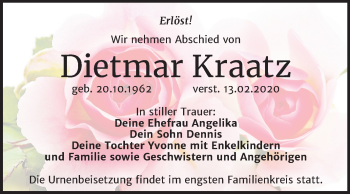Traueranzeige von Dietmar Kraatz von Super Sonntag Merseburg/Querfurt