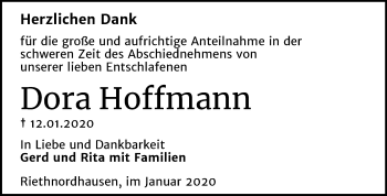 Traueranzeige von Dora Hoffmann von Mitteldeutsche Zeitung Sangerhausen
