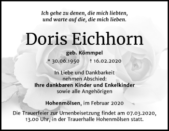 Traueranzeige von Doris Eichhorn von Mitteldeutsche Zeitung Weißenfels