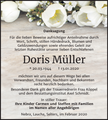 Traueranzeige von Doris Müller von Wochenspiegel Merseburg/Querfurt / Naumburg/Nebra