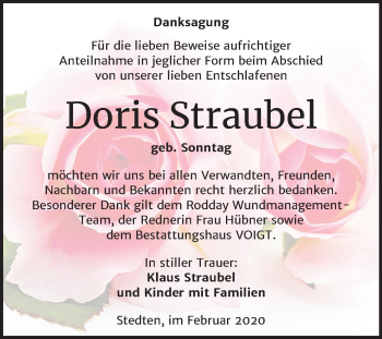 Traueranzeige von Doris Straubel von Mitteldeutsche Zeitung Mansfelder Land