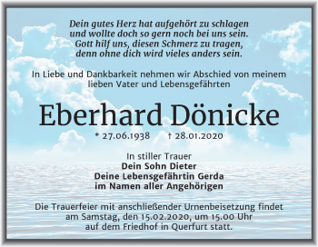 Traueranzeige von Eberhard Dönicke von Super Sonntag Merseburg/Querfurt