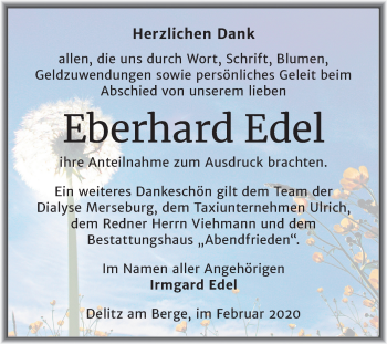 Traueranzeige von Eberhard Edel von Mitteldeutsche Zeitung Merseburg/Querfurt