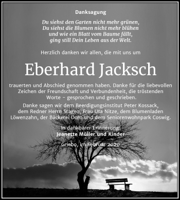Traueranzeige von Eberhard Jacksch von Mitteldeutsche Zeitung Wittenberg