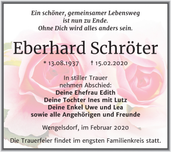 Traueranzeige von Eberhard Schröter von Wochenspiegel Weißenfels