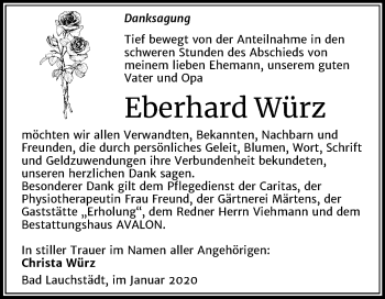 Traueranzeige von Eberhard Würz von Super Sonntag Merseburg/Querfurt