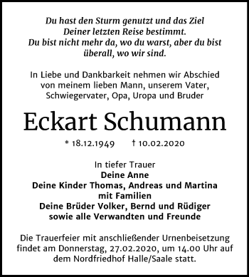 Traueranzeige von Eckart Schumann von Mitteldeutsche Zeitung Halle/Saalkreis