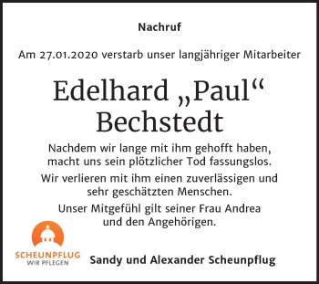 Traueranzeige von Edelhard Bechstedt von Mitteldeutsche Zeitung Weißenfels