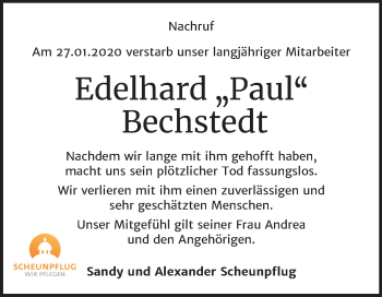 Traueranzeige von Edelhard Bechstedt von Wochenspiegel Weißenfels
