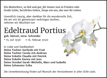 Traueranzeige von Edeltraud Portius von Mitteldeutsche Zeitung Weißenfels