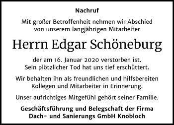 Traueranzeige von Edgar Schöneburg von Super Sonntag Merseburg/Querfurt / Sangerhausen
