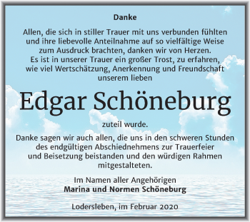 Traueranzeige von Edgar Schöneburg von Super Sonntag Merseburg/Querfurt