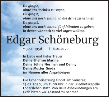 Traueranzeige von Edgar Schöneburg von Mitteldeutsche Zeitung Merseburg/Querfurt