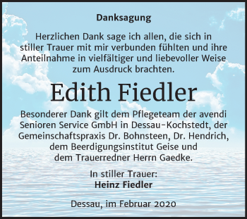 Traueranzeige von Edith Fiedler von Super Sonntag Dessau-Roßlau