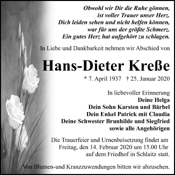Traueranzeige von Elans-Dieter Kreße von Mitteldeutsche Zeitung Bitterfeld