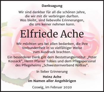 Traueranzeige von Elfriede Ache von Mitteldeutsche Zeitung Wittenberg