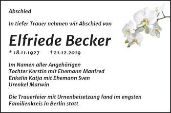 Traueranzeige von Elfriede Becker von Mitteldeutsche Zeitung Weißenfels