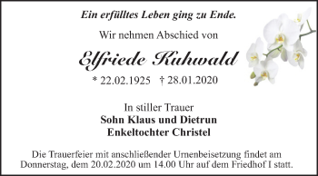 Traueranzeige von Elfriede Kuhwald von Mitteldeutsche Zeitung Dessau-Roßlau