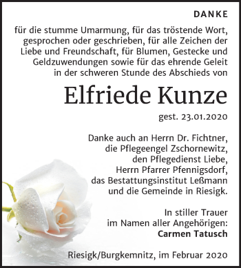 Traueranzeige von Elfriede Kunze von Super Sonntag Wittenberg