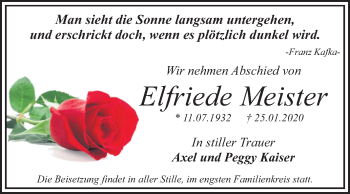 Traueranzeige von Elfriede Meister von Super Sonntag Dessau-Roßlau
