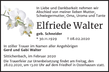 Traueranzeige von Elfriede Walter von Mitteldeutsche Zeitung Mansfelder Land