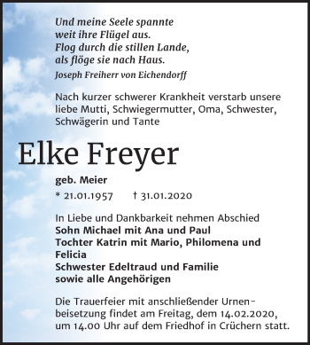 Traueranzeige von Elke Freyer von Super Sonntag Aschersleben / Bernburg