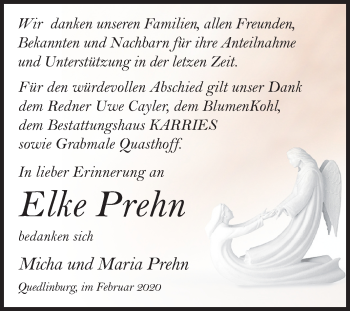 Traueranzeige von Elke Prehn von Super Sonntag Quedlinburg
