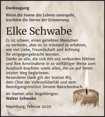 Traueranzeige von Elke Schwabe von Wochenspiegel Naumburg/Nebra