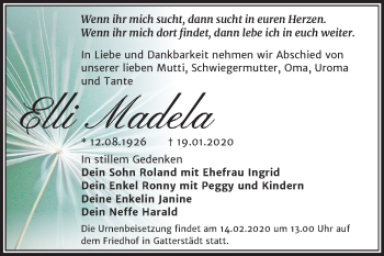 Traueranzeige von Elli Madela von Super Sonntag Merseburg/Querfurt