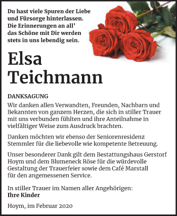 Traueranzeige von Elsa Teichmann von Mitteldeutsche Zeitung Aschersleben