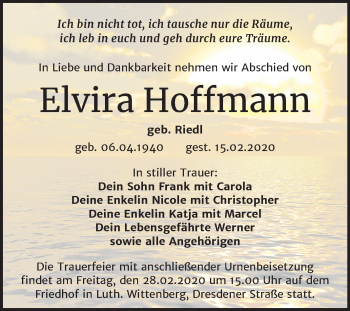 Traueranzeige von Elvira Hoffmann von Super Sonntag Wittenberg