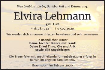 Traueranzeige von Elvira Lehmann von Super Sonntag Wittenberg