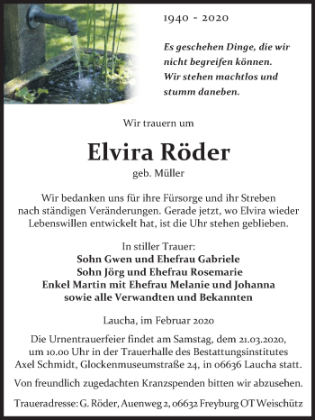 Traueranzeige von Elvira Röder von Mitteldeutsche Zeitung Naumburg/Nebra