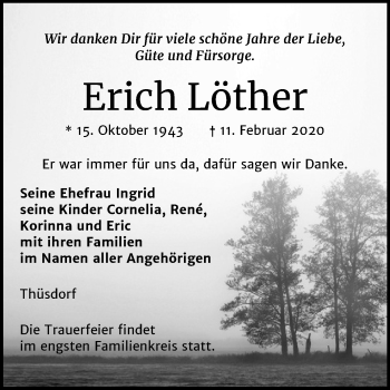 Traueranzeige von Erich Löther von Wochenspiegel Naumburg/Nebra