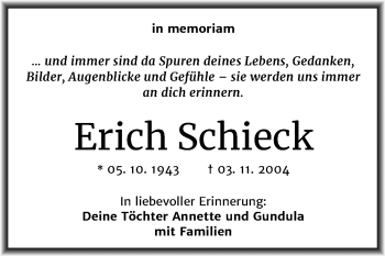 Traueranzeige von Erich Schieck von Mitteldeutsche Zeitung Quedlinburg