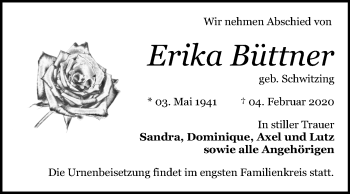 Traueranzeige von Erika Büttner von Mitteldeutsche Zeitung Bitterfeld