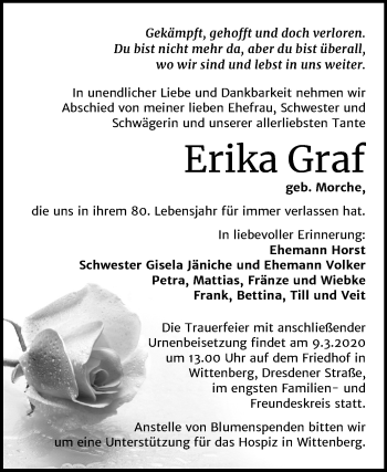 Traueranzeige von Erika Graf von Mitteldeutsche Zeitung Wittenberg