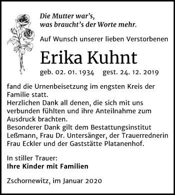 Traueranzeige von Erika Kuhnt von Mitteldeutsche Zeitung Wittenberg