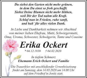 Traueranzeige von Erika Ockert von Mitteldeutsche Zeitung Dessau-Roßlau