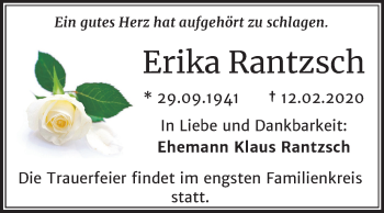 Traueranzeige von Erika Rantzsch von Mitteldeutsche Zeitung Halle/Saalkreis