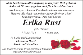 Traueranzeige von Erika Rust von Super Sonntag Dessau-Roßlau