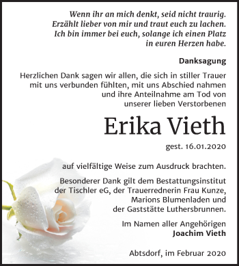 Traueranzeige von Erika Vieth von Mitteldeutsche Zeitung Wittenberg